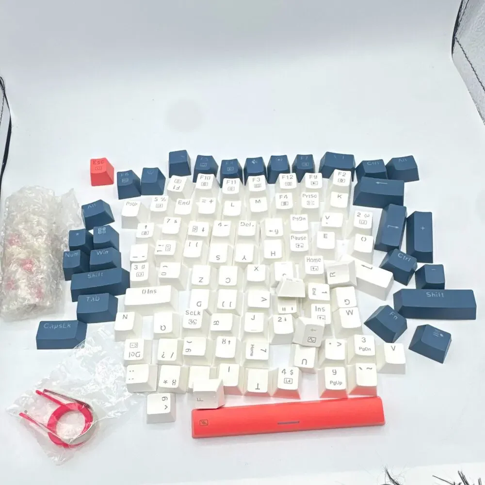 English OEM Profile Keycap Set Lot White & Dark Blue w/ Red Spacebar USB Wired